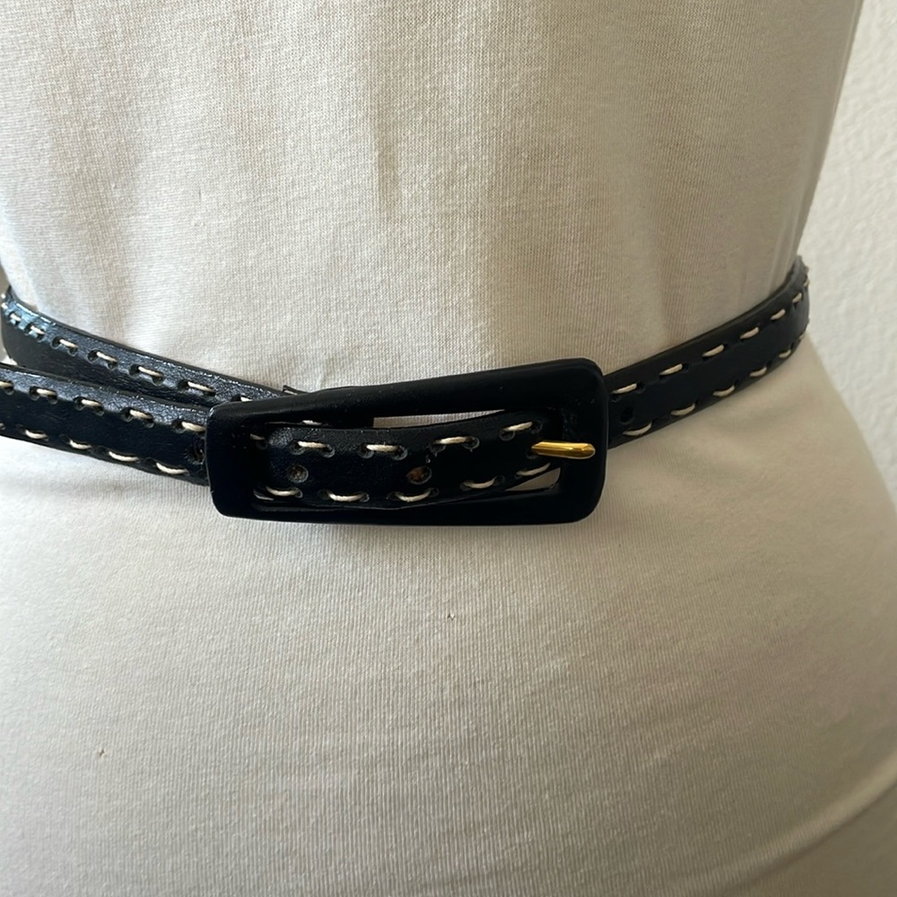 WWorth Black Leather Belt with white stitching